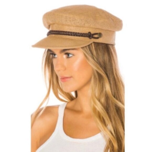 BRIXTON // tan straw leather detail kayla fiddler cap nwot medium main image 11